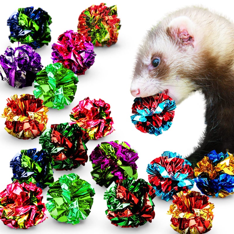 SunGrow 24 Pcs Ferret Mylar Crinkle Balls, 2" for Exercise to Keep Fit, Lightweight, Multicolor Shiny Foil with Crinkly Sound for Indoor Pet Cat, Kitten - Image 1